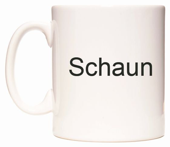 This mug features Schaun