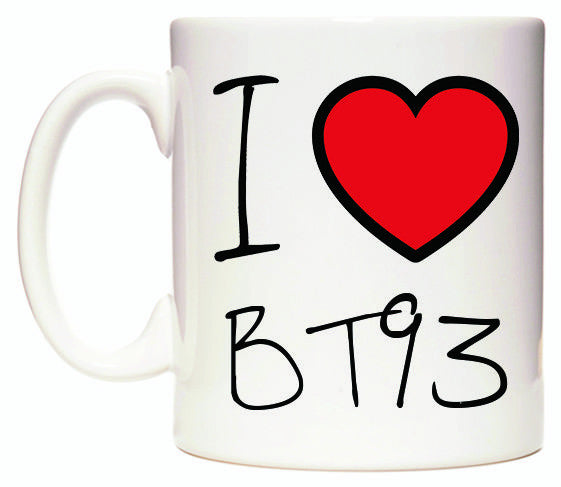 This mug features I Love BT93