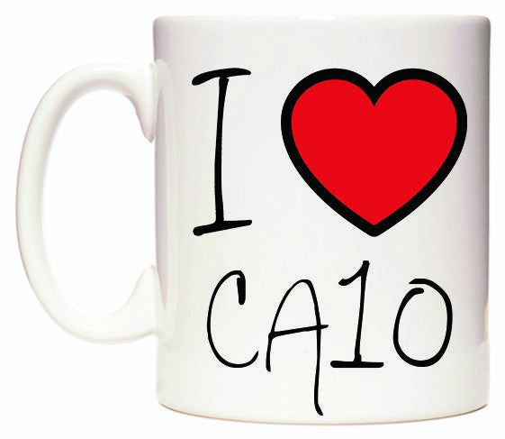 This mug features I Love CA10
