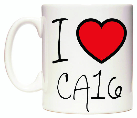 This mug features I Love CA16
