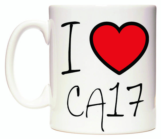 This mug features I Love CA17