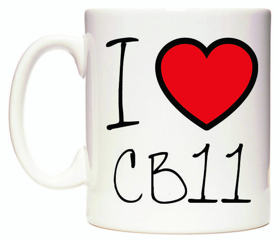 This mug features I Love CB11