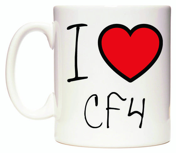 This mug features I Love CF4