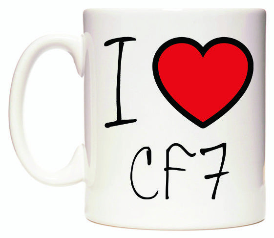 This mug features I Love CF7