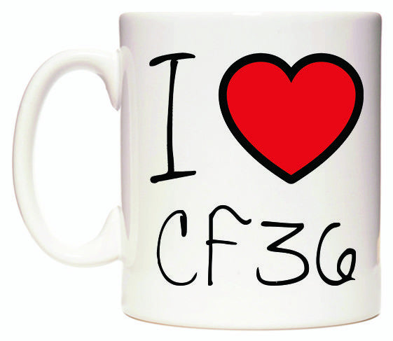 This mug features I Love CF36