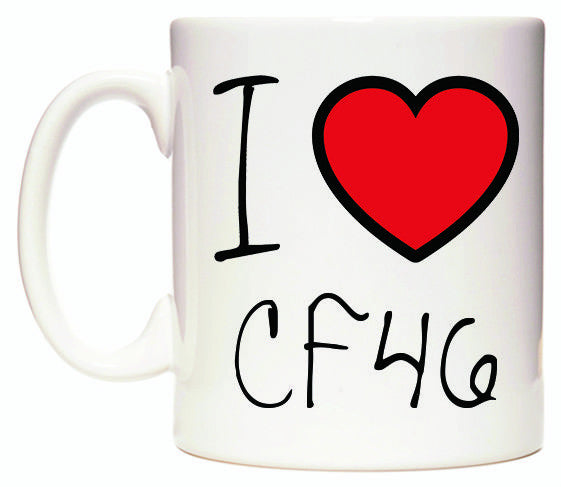 This mug features I Love CF46