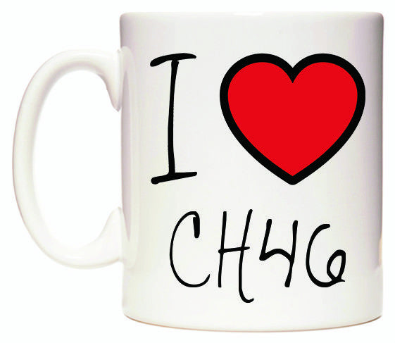 This mug features I Love CH46