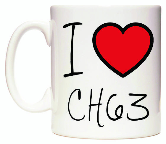 This mug features I Love CH63