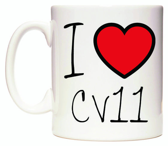 This mug features I Love CV11