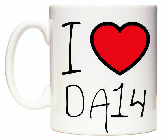 This mug features I Love DA14