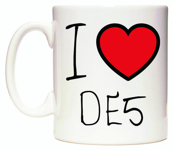 This mug features I Love DE5