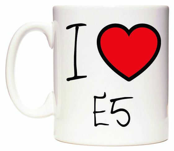 This mug features I Love E5