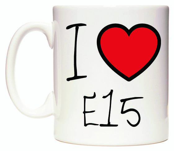 This mug features I Love E15