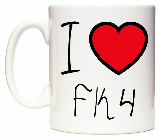 This mug features I Love FK4