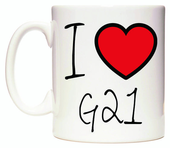 This mug features I Love G21