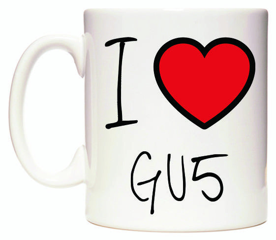 This mug features I Love GU5