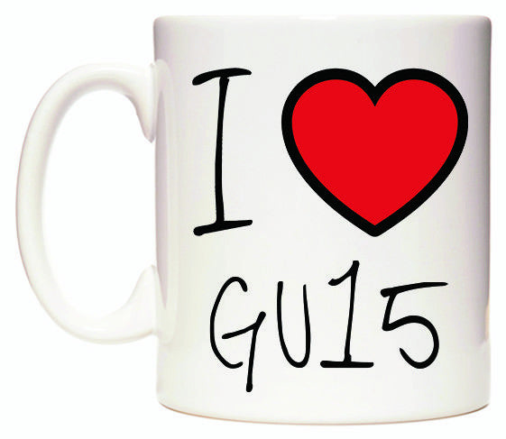 This mug features I Love GU15