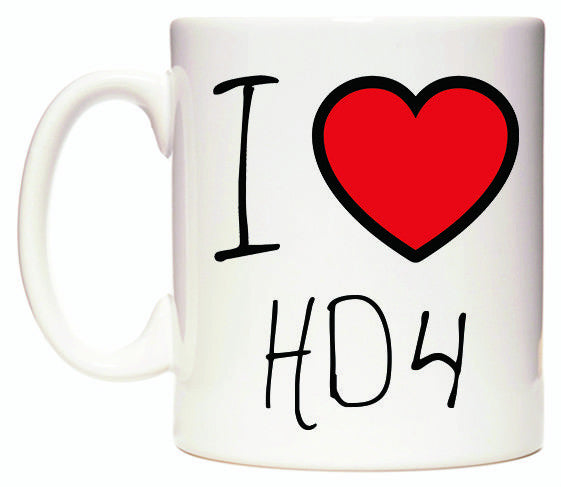 This mug features I Love HD4
