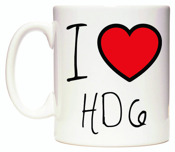 This mug features I Love HD6
