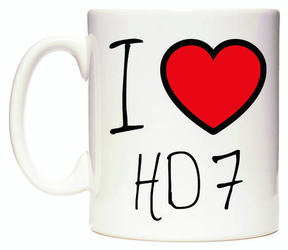 This mug features I Love HD7