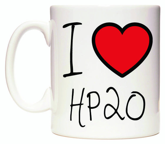 This mug features I Love HP20