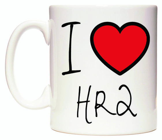 This mug features I Love HR2