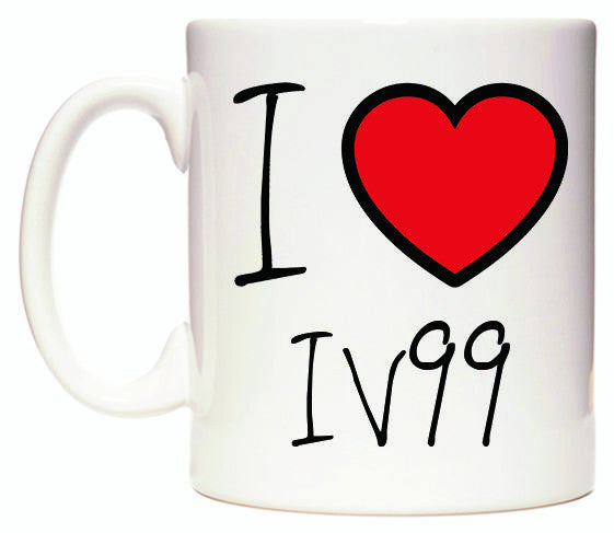 This mug features I Love IV99