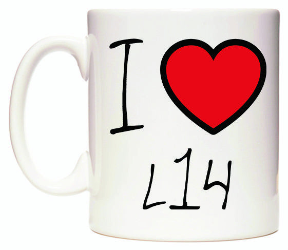 This mug features I Love L14