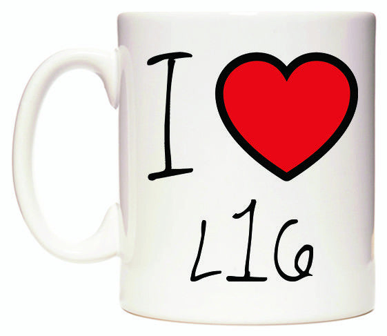 This mug features I Love L16