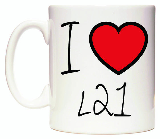 This mug features I Love L21