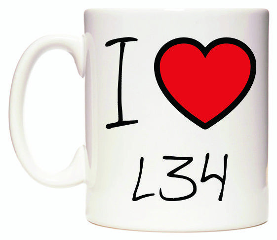 This mug features I Love L34