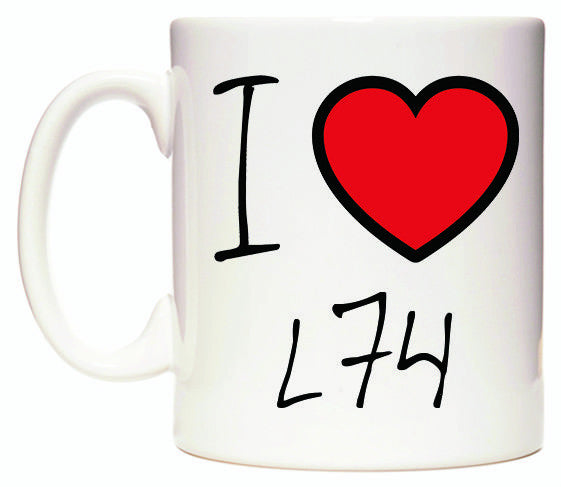 This mug features I Love L74
