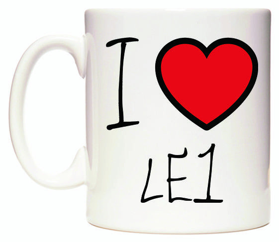 This mug features I Love LE1