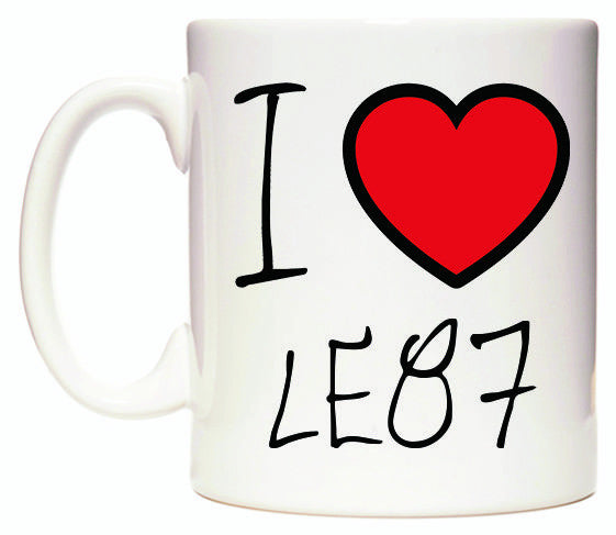 This mug features I Love LE87