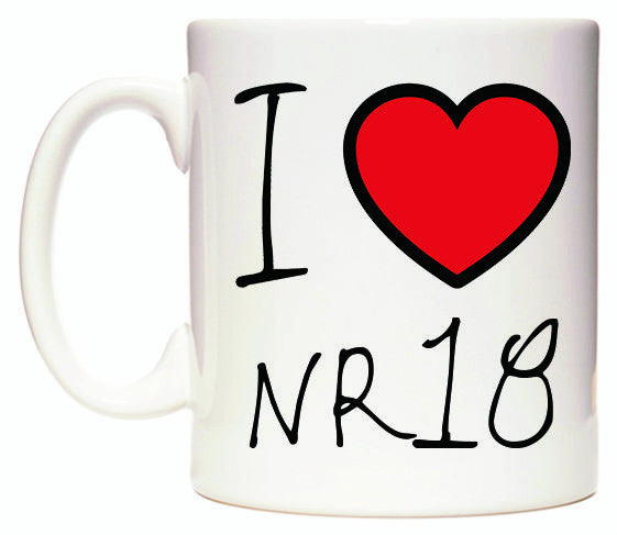 This mug features I Love NR18