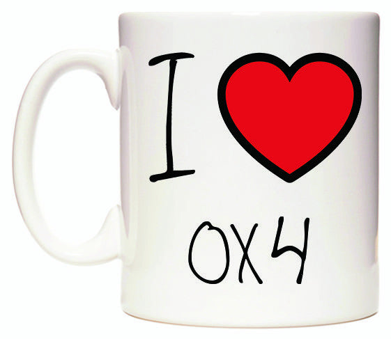 This mug features I Love OX4