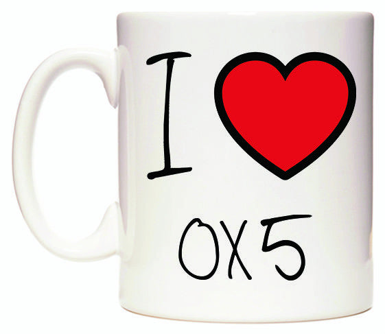 This mug features I Love OX5
