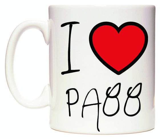 This mug features I Love PA88