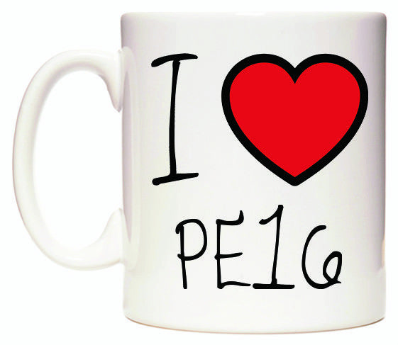 This mug features I Love PE16