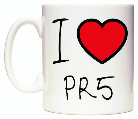 This mug features I Love PR5