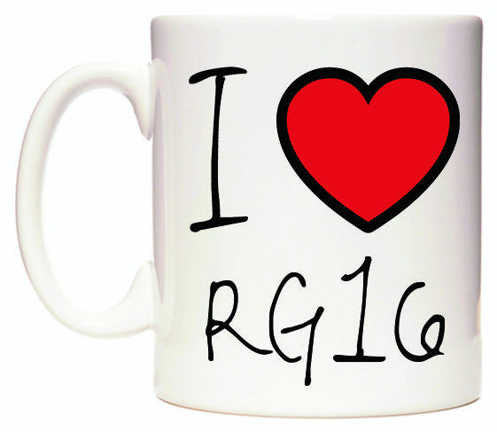 This mug features I Love RG16