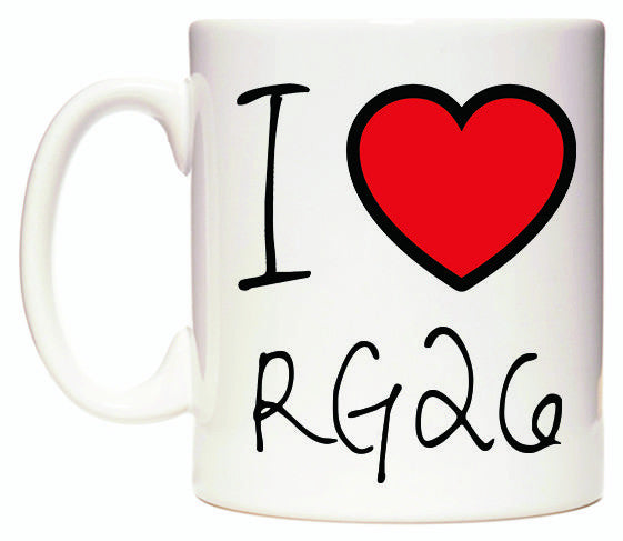 This mug features I Love RG26