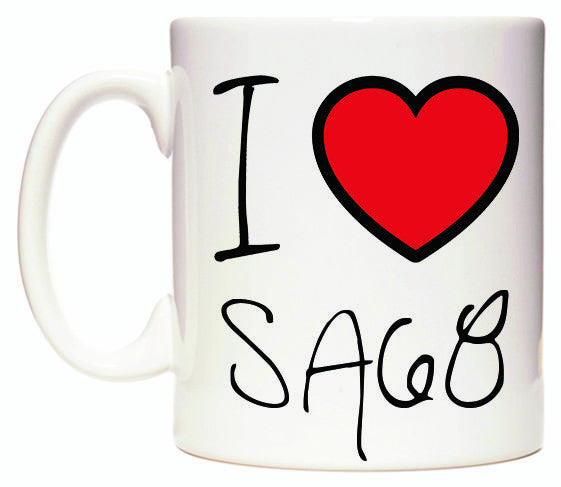 This mug features I Love SA68