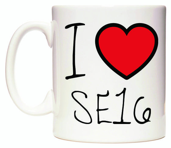 This mug features I Love SE16