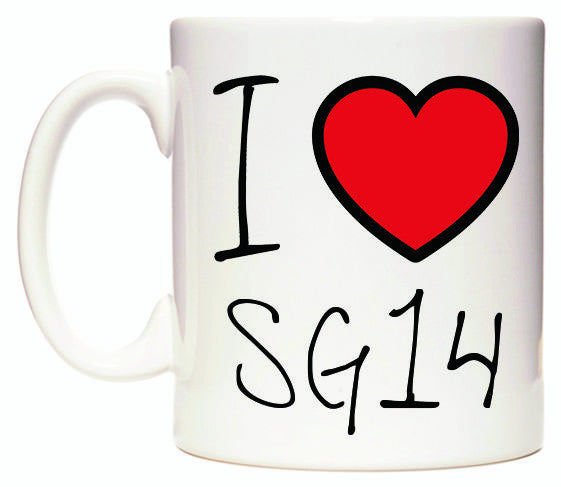 This mug features I Love SG14