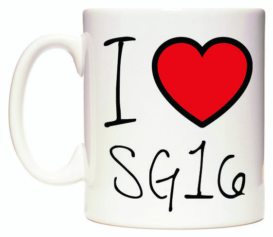 This mug features I Love SG16