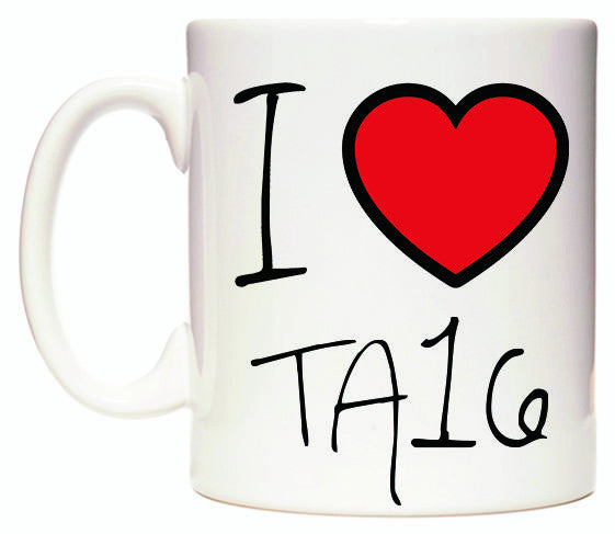 This mug features I Love TA16