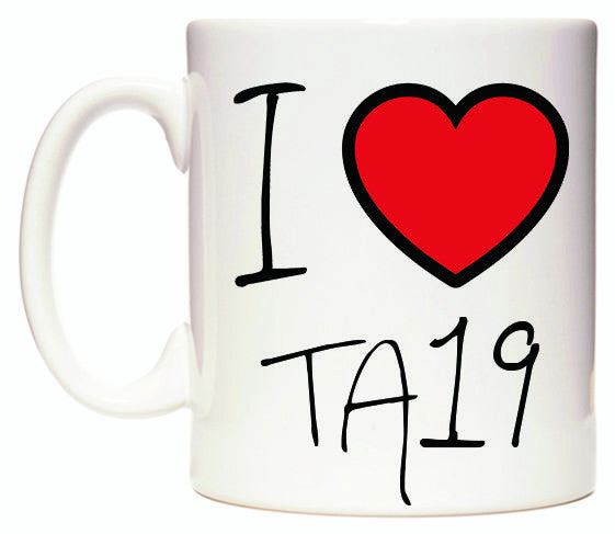 This mug features I Love TA19
