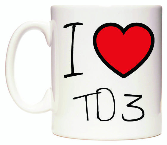 This mug features I Love TD3