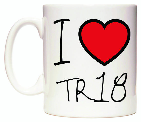This mug features I Love TR18